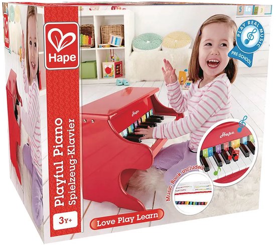 Hape Speelgoedpiano - Houten Kinderpiano met 18 Toetsen, Muziekboekje en Notenbalk - Vanaf 3 Jaar