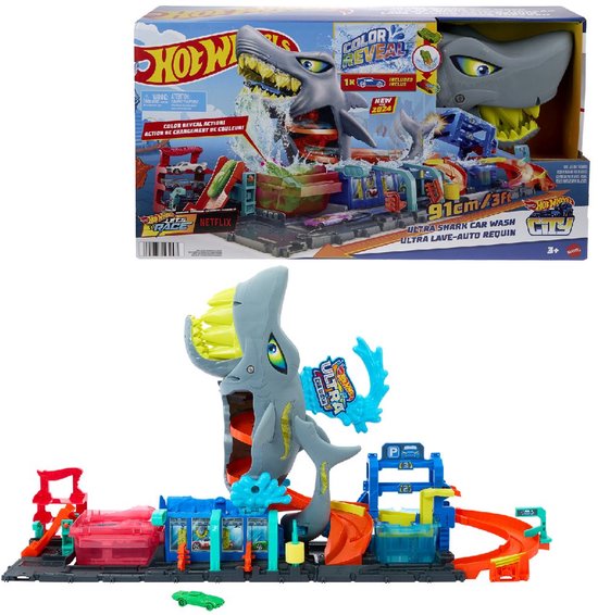 Hot Wheels City Haaienaanval in de autowasserette - Met speelgoedauto met kleurverrassing
