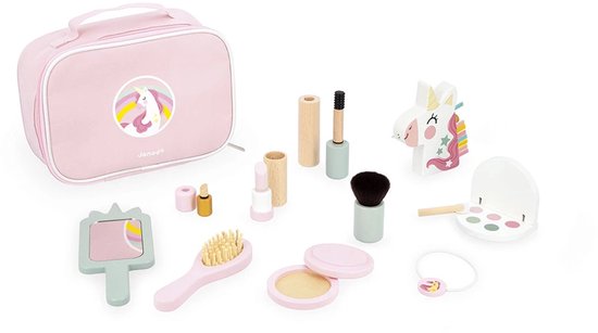 Janod Unicorn - Beauty Case - Set Van 10 Houten Make-Up Accessoires Mooie Etui Met Rits Om Alles In Op Te Bergen - Geschikt Vanaf 3 Jaar