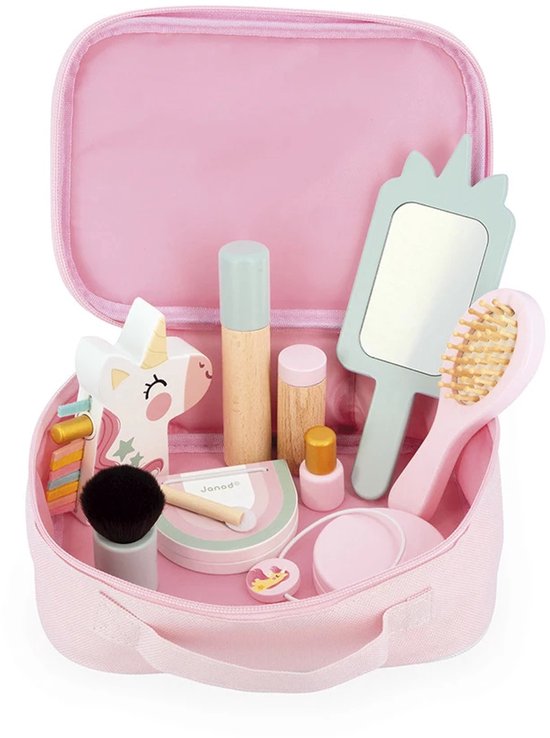 Janod Unicorn - Beauty Case - Set Van 10 Houten Make-Up Accessoires Mooie Etui Met Rits Om Alles In Op Te Bergen - Geschikt Vanaf 3 Jaar