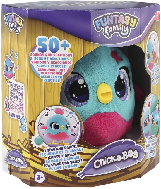 Jumbo - Funtasy Family - Chick-a-boo - Vanaf 3 jaar - Interactieve knuffel - Speelgoed met geluid - Zingt, danst en legt kuikens