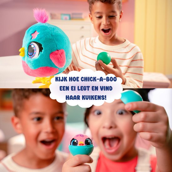 Jumbo - Funtasy Family - Chick-a-boo - Vanaf 3 jaar - Interactieve knuffel - Speelgoed met geluid - Zingt, danst en legt kuikens