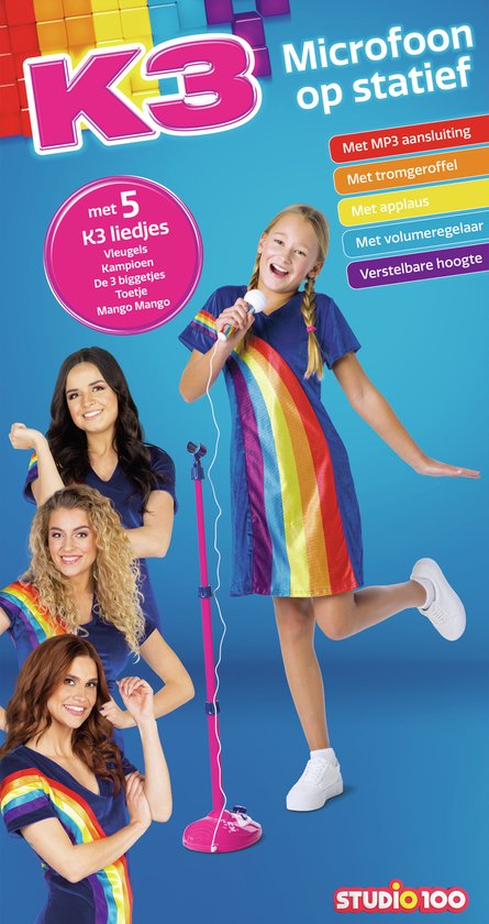 K3 speelgoedmicrofoon - Microfoon op statief - Met 5 K3 liedjes