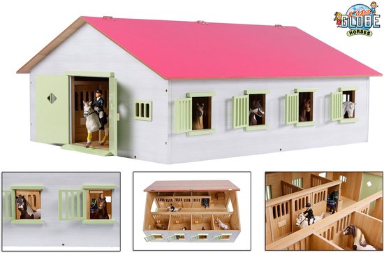 Kids Globe Paardenstal Roze met 7 Boxen, 1:24