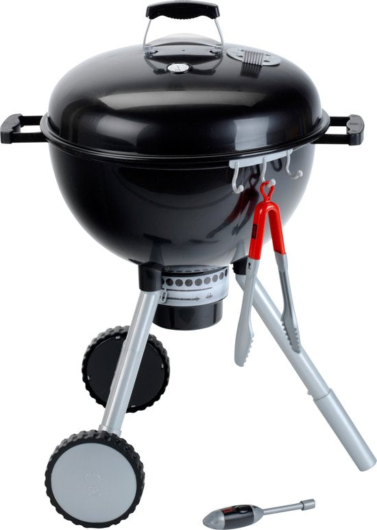 Klein Toys Weber speelgoedbarbecue - kolen, aansteker, vleesrooster, rooster voor de kolen, barbecuetang en etenswaar - incl. licht- en geluidseffecten - zwart