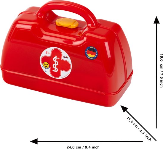 Klein Toys artsenkoffer - afgeronde hoeken - incl. speelgoedinstrumenten - 24x11x19 cm - rood