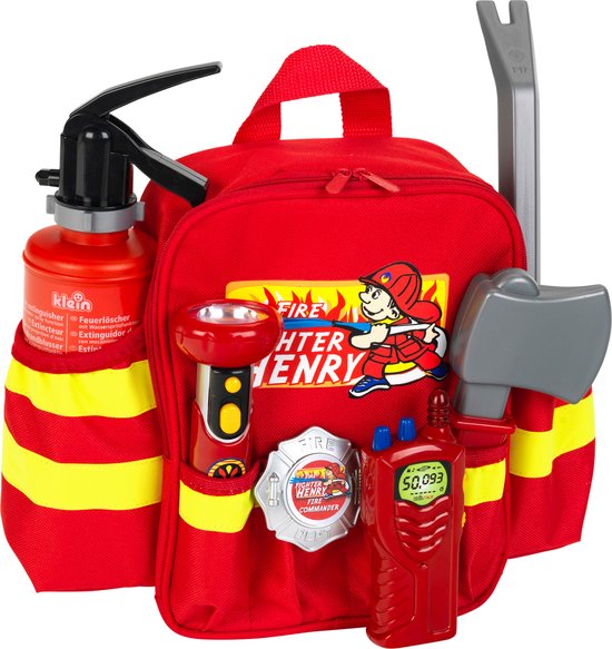 Klein Toys brandweerrugzak - 28x25x8,5 cm - incl. accessoires, verstelbare riemen en een grote opening voor het makkelijk pakken en opbergen - rood geel