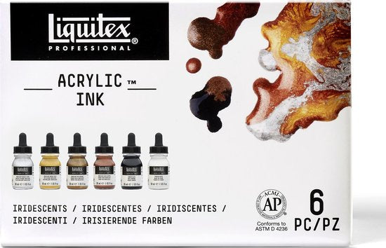 Liquitex 3699315 Professional Acrylic Ink Set – Iridescents / Metallic Set – 6×30 ml