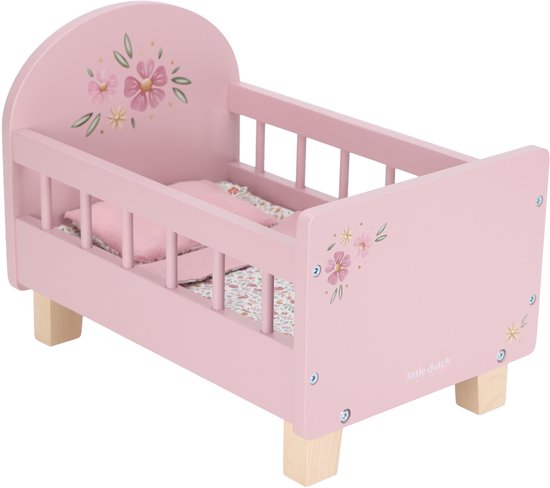 Little Dutch Poppenbed – Soft Flowers – Roze Hout