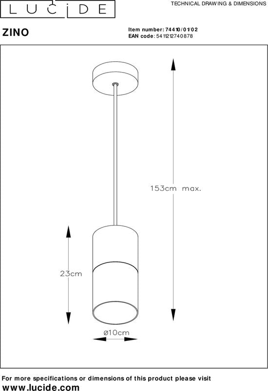 Lucide ZINO Hanglamp - Ø 10 cm - E27 - Mat Goud / Messing