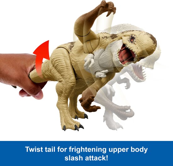 Mattel Jurassic World Rebirth Distortus Rex actiefiguur, 56 cm Rumble N Rampage dinosaurus speelgoed, 2 aanvallen JGB58