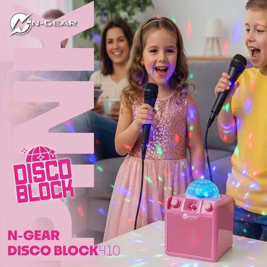 N-GEAR Disco Block 410 - Bluetooth Speaker - Karaoke Set - Party Box met 2 Microfoons - Roze