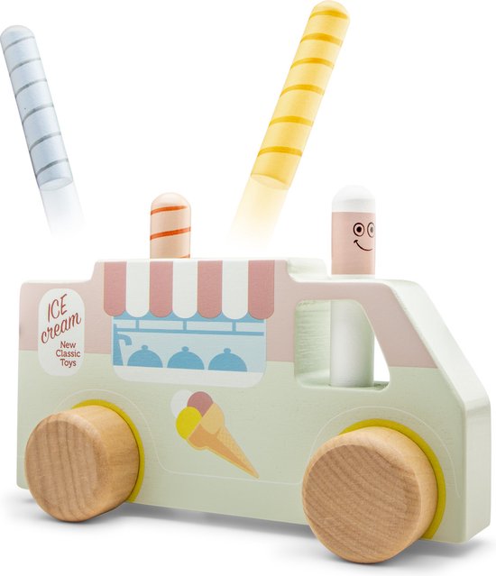 New Classic Toys® Houten Pop Up IJscokar - IJscowagen met IJsjes - FSC Speelgoedvoertuig - Actiespel - Educatief Speelgoed - Vanaf 24 Maanden