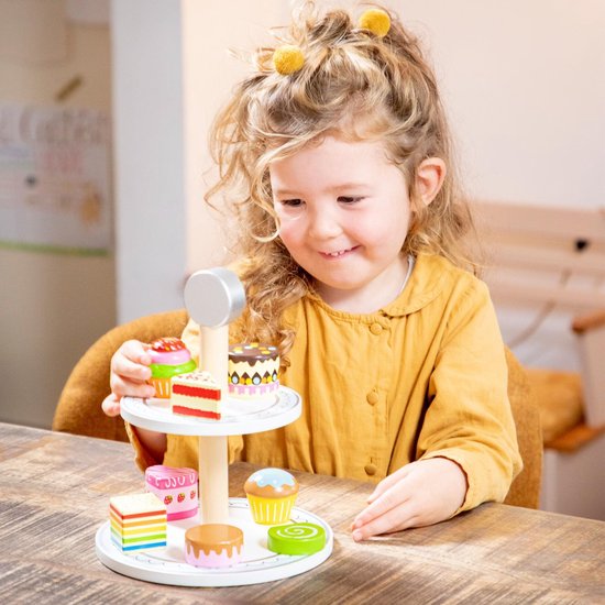 New Classic Toys® Houten Etagère met Cakejes - Speelgoed Gebakjes - Speelgoedeetset