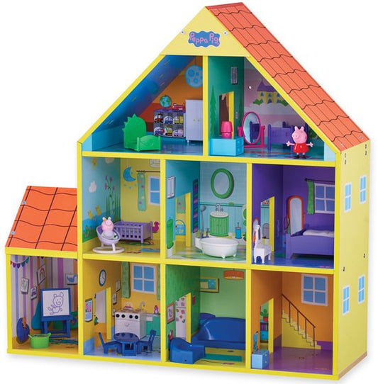 Peppa Pig - Groot houten Speelhuis Speelset - 65 cm - 9 kamers en 18 accessoires