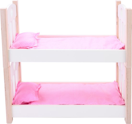 Poppen Stapelbed Roze/Wit – Houten Poppenbed met Magnetische Bedden – Inclusief Matrasjes, Dekentjes & Kussens – Geschikt voor Alle Poppen – Longfield Games