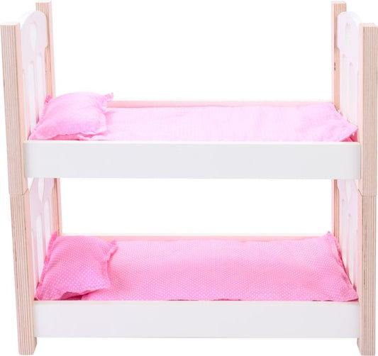 Poppen Stapelbed Roze/Wit – Houten Poppenbed met Magnetische Bedden – Inclusief Matrasjes, Dekentjes & Kussens – Geschikt voor Alle Poppen – Longfield Games