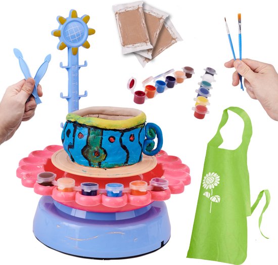Pottenbakkersschijf creatieve set met klei en verf 600g