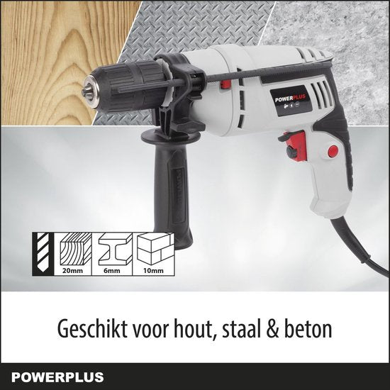 Powerplus Elektrische klopboormachine POWC10200 - 2 in 1: boren en hamerboren, 600 W boormachine, Links en rechts schroeven