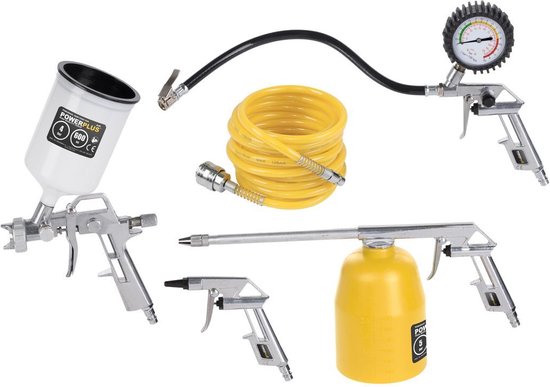 Powerplus POWAIR0020 Pneumatische basisset - 5 delig - Incl. waspistool, bandenvulpistool, luchtpistool, spiraalslang en verfspuit