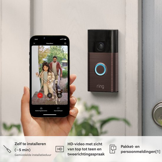 Ring Battery Video Doorbell - 1440p HD-video - Brons
