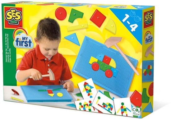 SES - My First - Hamertje Tik - original - Montessori speelgoed - originele set met basis vormen - inclusief hamer - Speelgoed 1 jaar, 2 jaar 3 jaar en 4 jaar