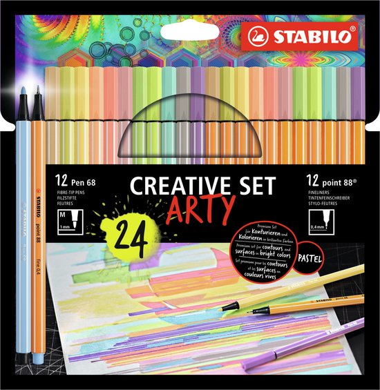 STABILO ARTY Creative Set - Set Pen 68 & Point 88 Pastel - Combi Arty Etui Met 24 Stuks