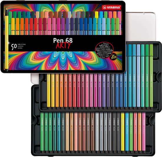 STABILO Pen 68 - Premium Viltstift - Metalen Etui - Met 50 Verschillende Kleuren