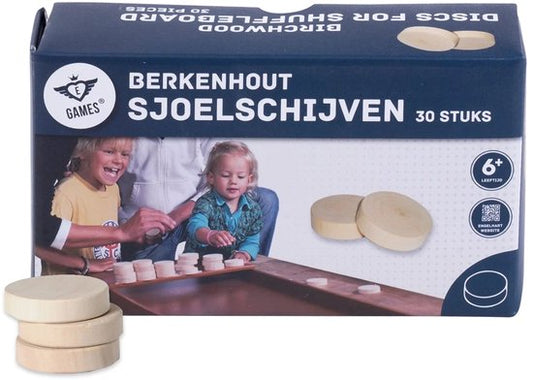 Set sjSjoelschijven Berkenhout Groot – Set van 30 Hol Gedraaide Schijven Ø 52 mm – Voor Sjoelbakken, Recreatie & Wedstrijden – Longfield Games