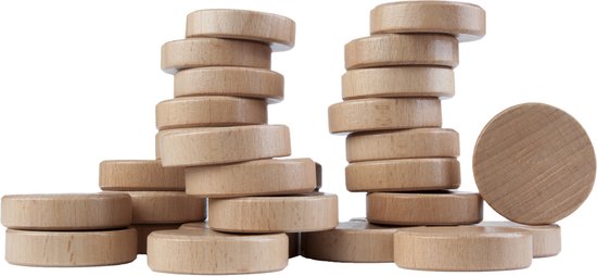 Sjoelschijven Beukenhout Groot – Set van 30 Hol Gedraaide Schijven Ø 52 mm – Voor Sjoelbakken, Recreatie & Wedstrijden – Longfield Games