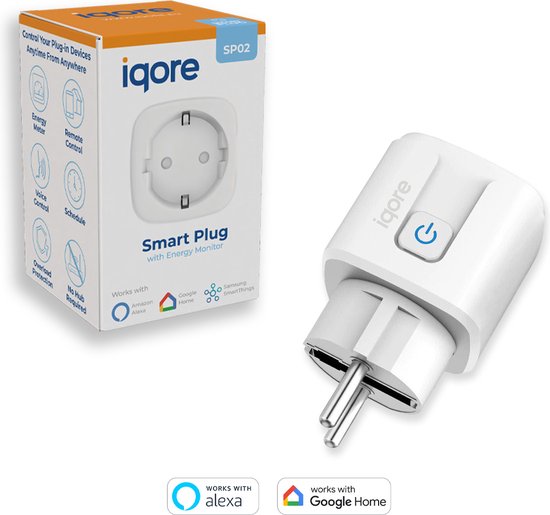 Slimme Stekker met Tijdschakelaar en Energiemeter - WiFi Smart Plug 16A - Google Home & Amazon Alexa - Gratis Smartlife App