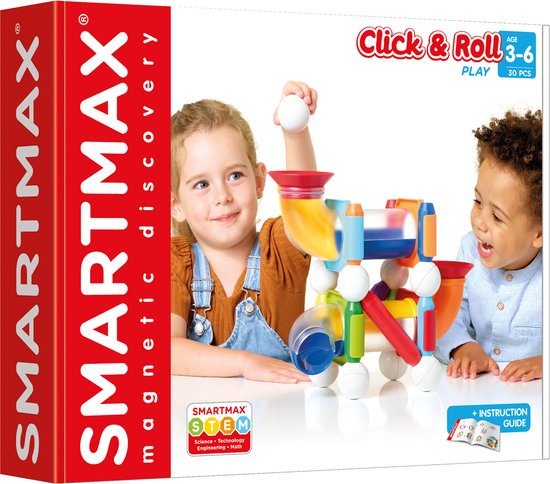SmartMax Click & Roll - Magnetische Ballenbaan - 30-Delige Bouwset met Buizen en Staven - Educatief Speelgoed voor Kleuters - Vanaf 3 Jaar