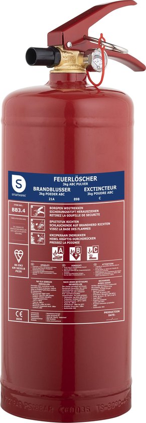 Smartwares FEX-15030 - Brandblusser Poeder 3kg - Incl ophangbeugel - Brandklasse ABC - BSI Gecertificeerd