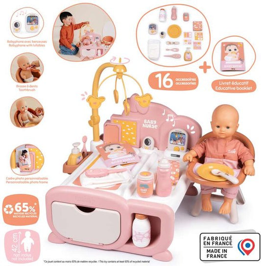 Smoby - Poppenmeubel Baby Nurse - Cocoon 3 in 1 nursery - poppenkamer met eet-, slaap- en verzorgingsgedeelte