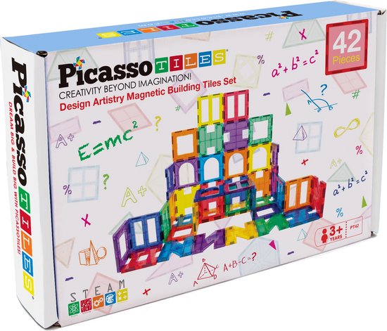 Tactic Picasso Tiles - Constructiespeelgoed - Magnetic Tiles - Magnetische Tegels - Artistry Set - STEM Speelgoed - Creatief Bouwspeelgoed - 42 Delig - Vanaf 3 Jaa