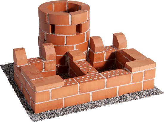 Teifoc® Bouwdoos – Klein Kasteel – 100 Onderdelen – Echte mini Bakstenen met Cement, Kom en Troffel – Bouwpakket voor kinderen vanaf 6 jaar