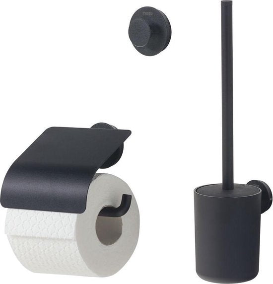 Tiger Urban Toiletaccessoireset - Toiletborstel met houder - Toiletrolhouder zonder klep - Handdoekhaak – Zwart
