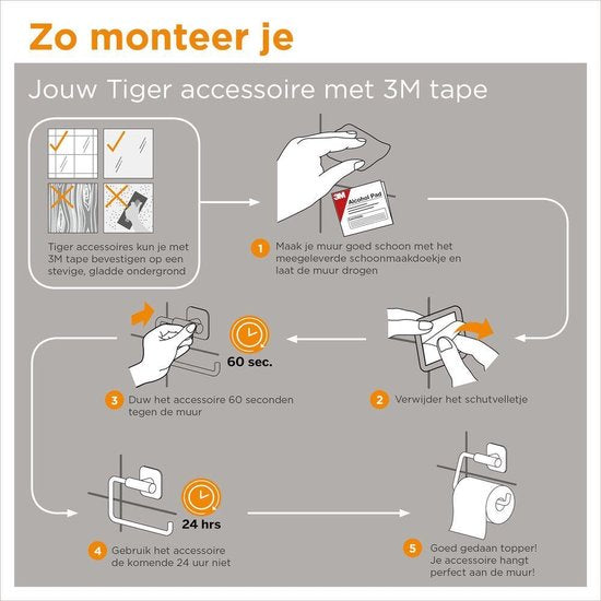 Tiger Tune -Reserverolhouder -  Zonder boren - Zelfklevend 3M tape - Goud geborsteld / Zwart