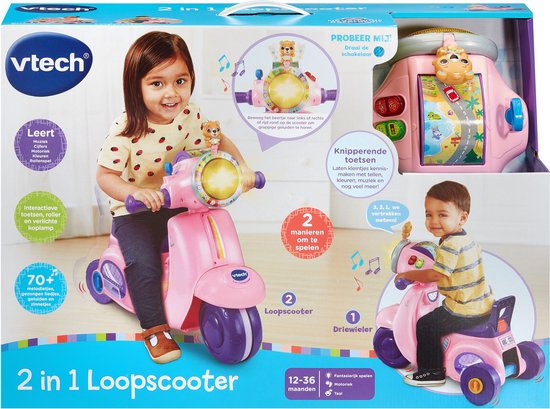 VTech 2 in 1 Loopscooter - Educatief Speelgoed - Ombouwen tot Driewieler - Speelgoed vanaf 1 Jaar - Roze