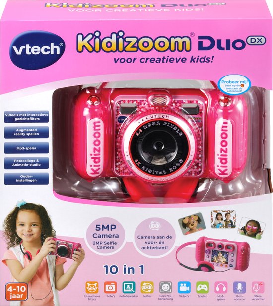 VTech KidiZoom Duo DX Kindercamera - 10-in-1 Interactieve Speelgoed Camera - Cadeau - Kinderspeelgoed 4 Jaar tot 10 Jaar - Roze