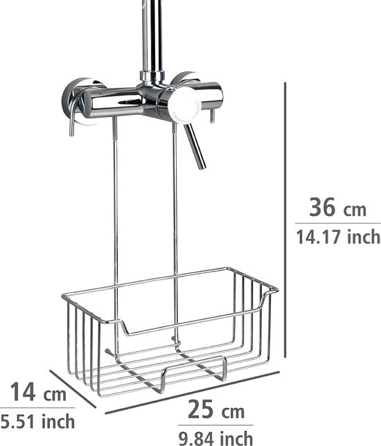 WENKO Doucherek Milo RVS glanzend 25x36cm - Doucherek zonder boren - Doucherek hangend - Douchemand - Douchecaddy ophangbaar