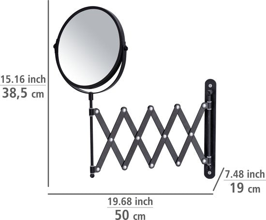 WENKO Scheerspiegel wand Exclusief ø17cm dubbelzijdig telescopisch zwart 3x vergrotend - Badkamerspiegel