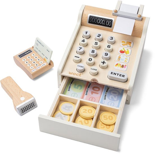 Woet® Houten Speelgoedkassa - Kassa Inclusief Scanner, Pinapparaat en Geld - Rollenspel Winkel - Educatief Speelgoed - Vanaf 3 Jaar