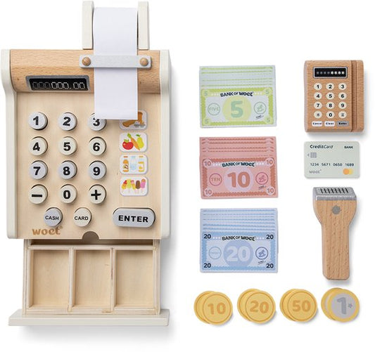 Woet® Houten Speelgoedkassa - Kassa Inclusief Scanner, Pinapparaat en Geld - Rollenspel Winkel - Educatief Speelgoed - Vanaf 3 Jaar