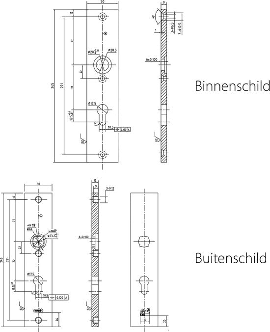 Starx Veiligheidsbeslag – Deurbeslag – Duwer /Kruk – Langschild – Aluminium – PC72 mm