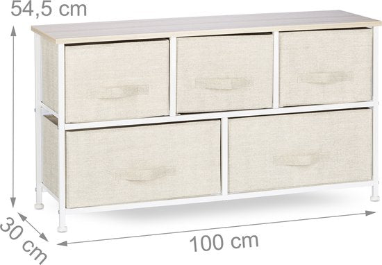 bijzetkast - 5 lades - metalen frame - 54,5 x 100 x 30 cm