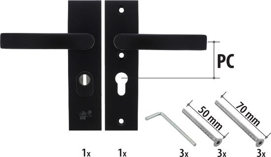 Starx Veiligheidsbeslag – Deurbeslag Zwart – Kruk/Kruk – Kortschild – PC55 mm