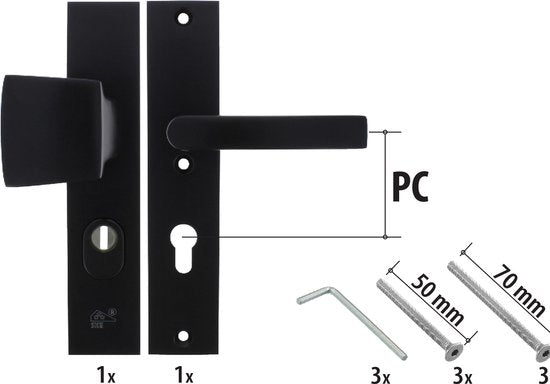 Starx Veiligheidsbeslag met Kerntrekbeveiliging – Deurbeslag Zwart – Duwer/Kruk – Langschild PC72 mm