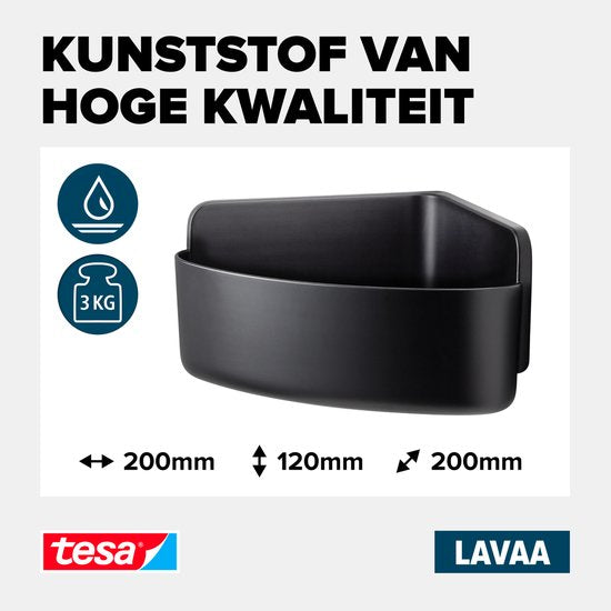 tesa hoekdoucherek Lavaa M matzwart badkamer zelfklevend zonder boren powerstrips
